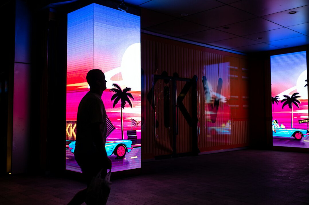 Modern digital studio with large LED screens