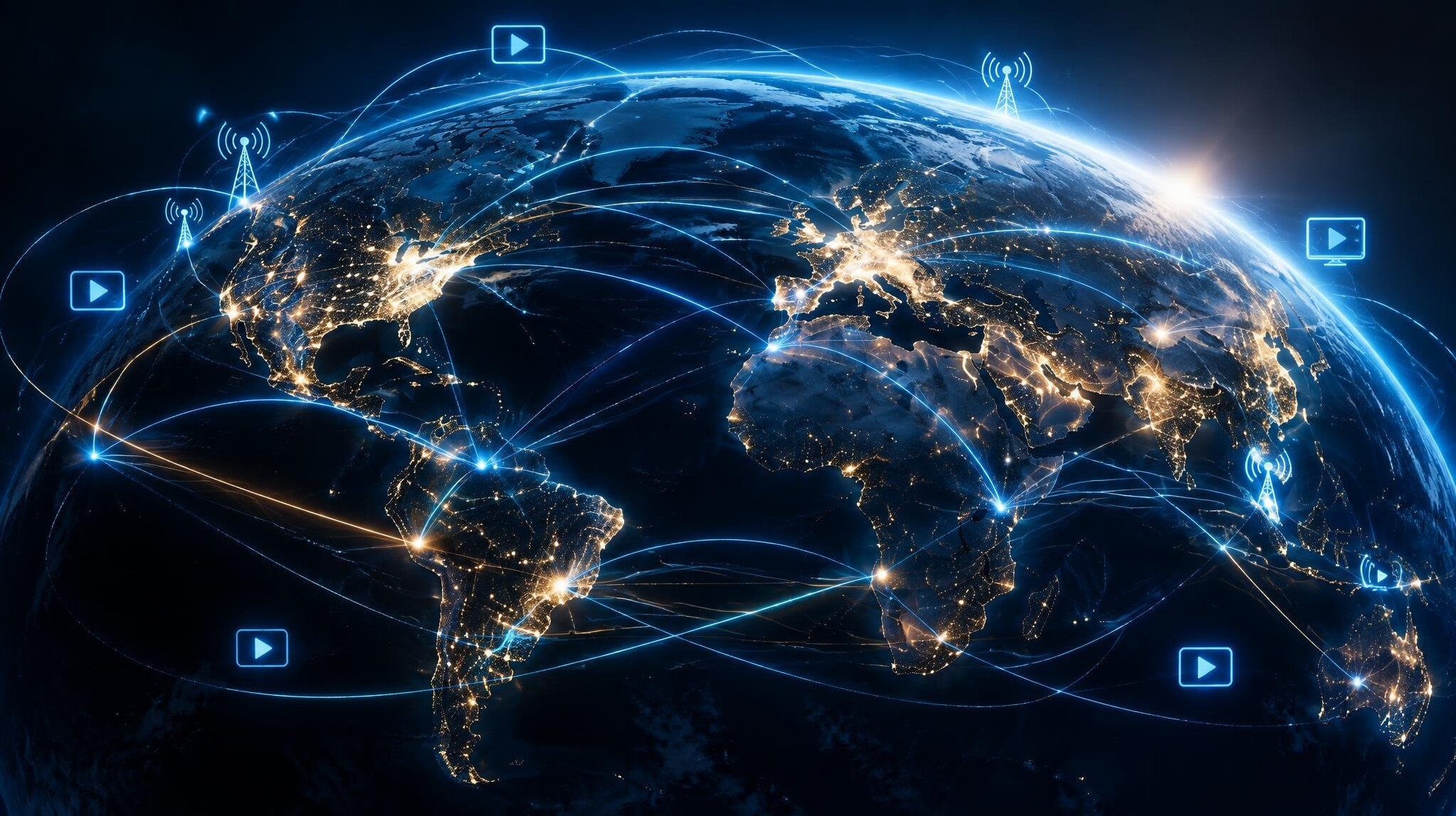 Glowing network of light across the globe at night